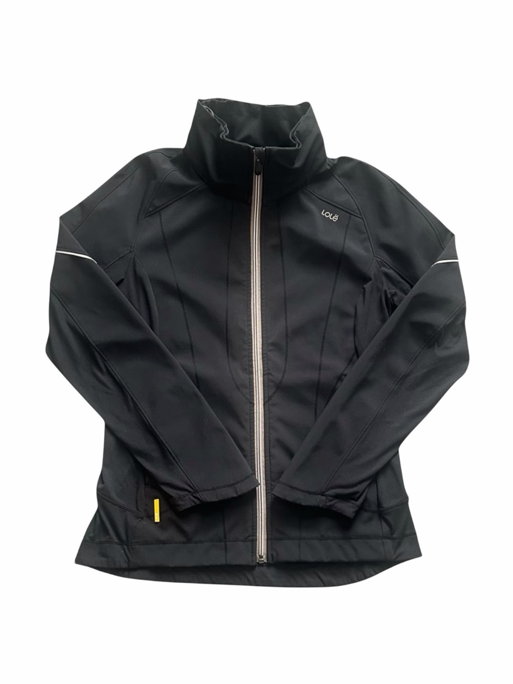 Lolë Black Softshell Jacket Hidden Hood Reflective Full Zip Womens Medium